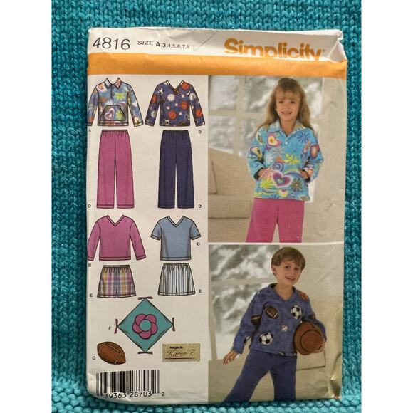 Simplicity 4816 pattern kids knit top pants shorts pillows size 3 4 5 6 7 8 - Picture 1 of 5